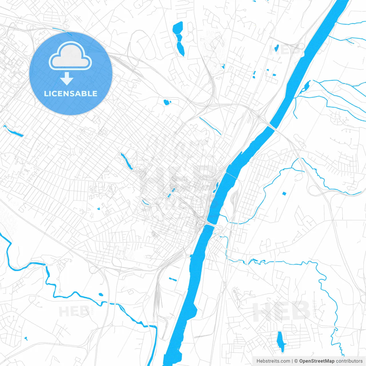 Albany, New York, United States, PDF vector map with water in focus