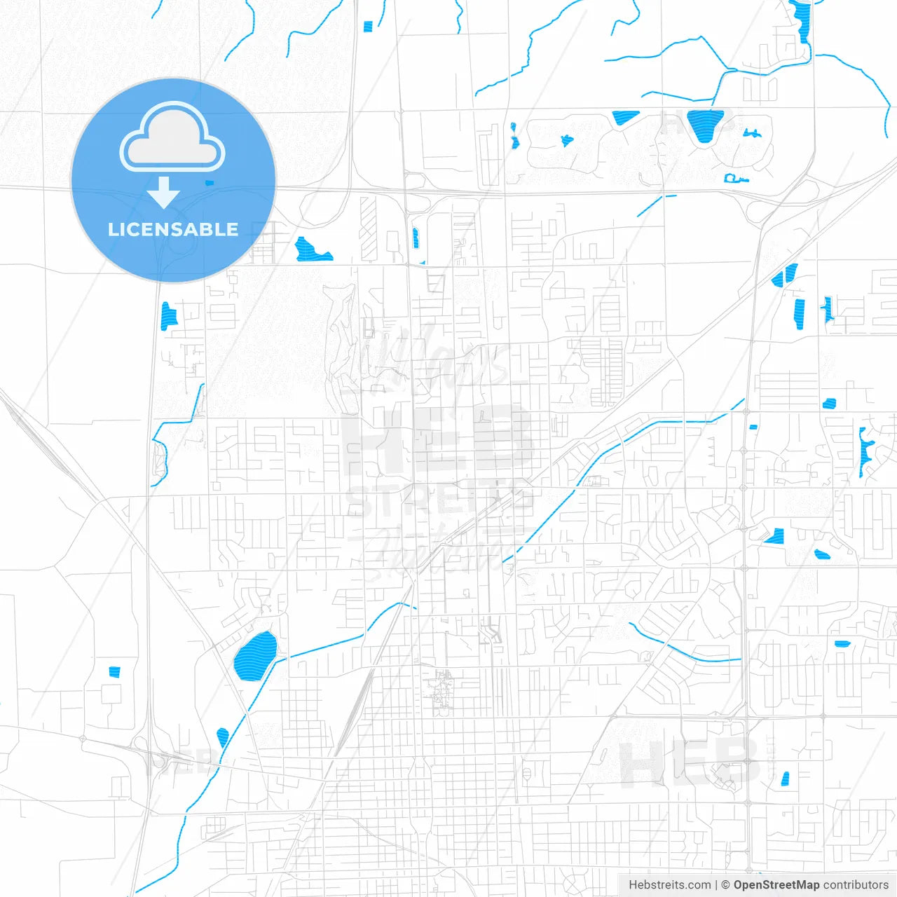 Normal, Illinois, United States, PDF vector map with water in focus
