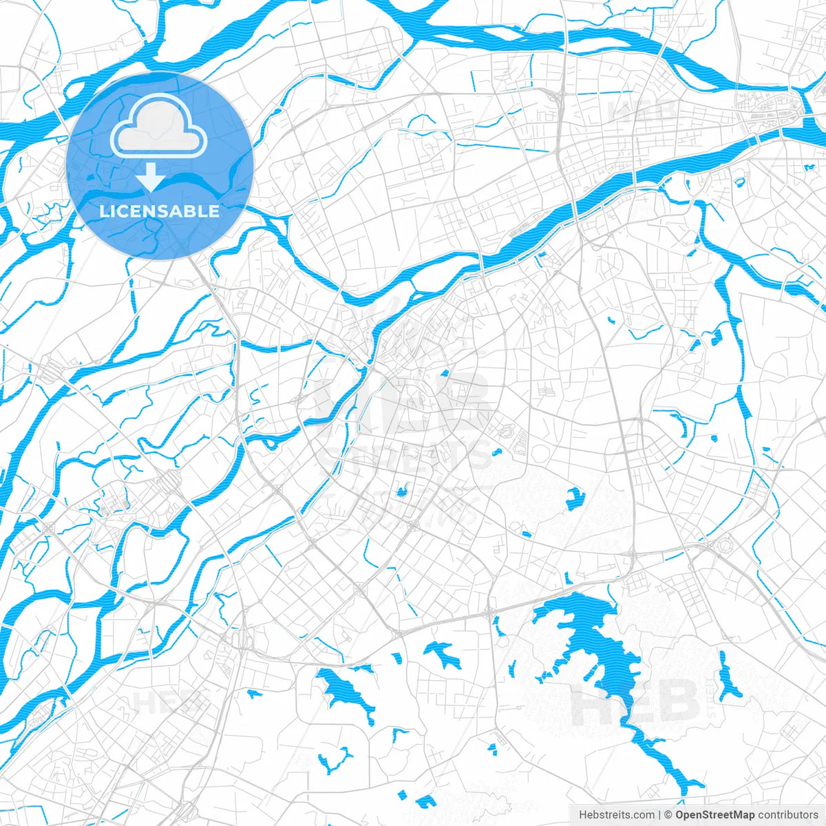 Dongguan, China PDF vector map with water in focus