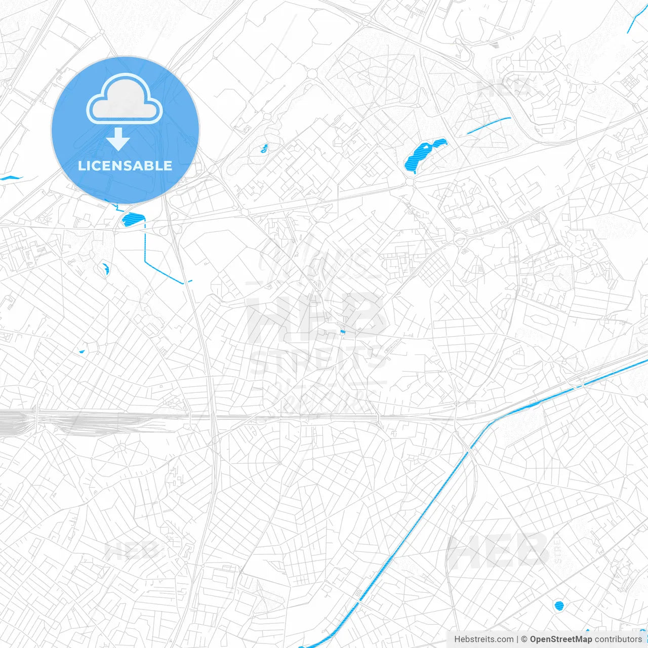 Aulnay-sous-Bois, France PDF vector map with water in focus