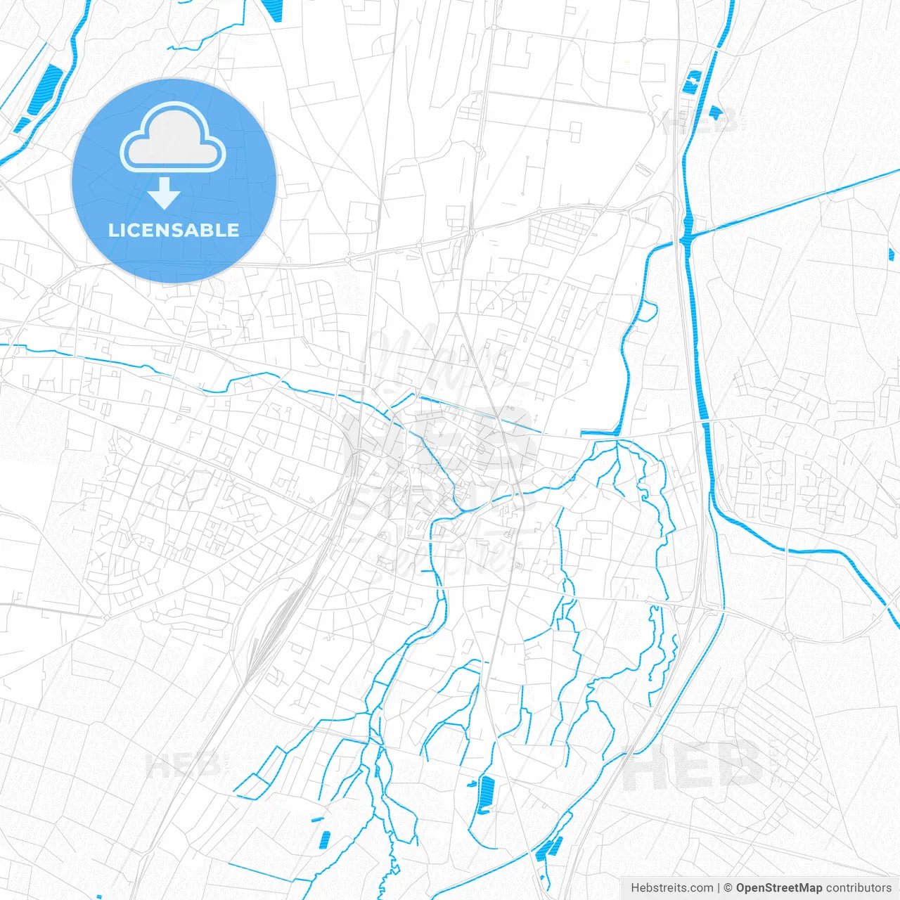 Colmar, France PDF vector map with water in focus