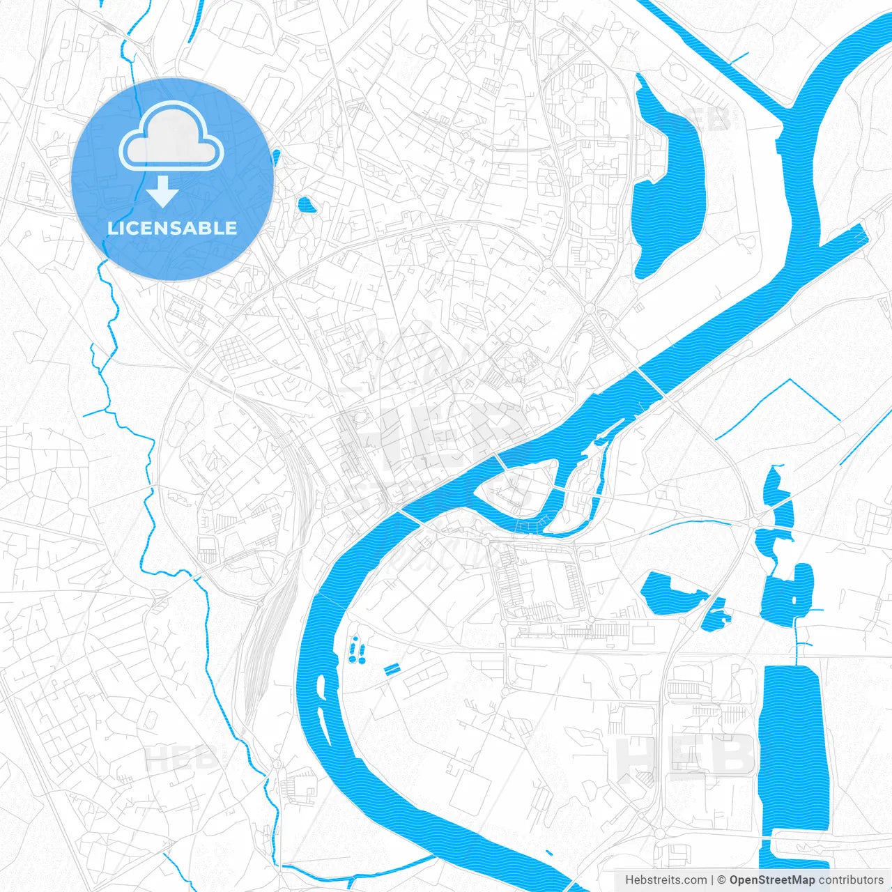 Chalon-sur-Saône, France PDF vector map with water in focus