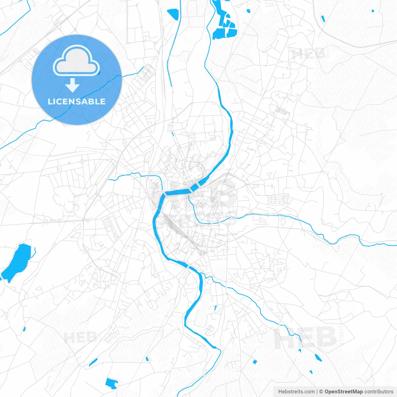 Montluçon, France PDF vector map with water in focus