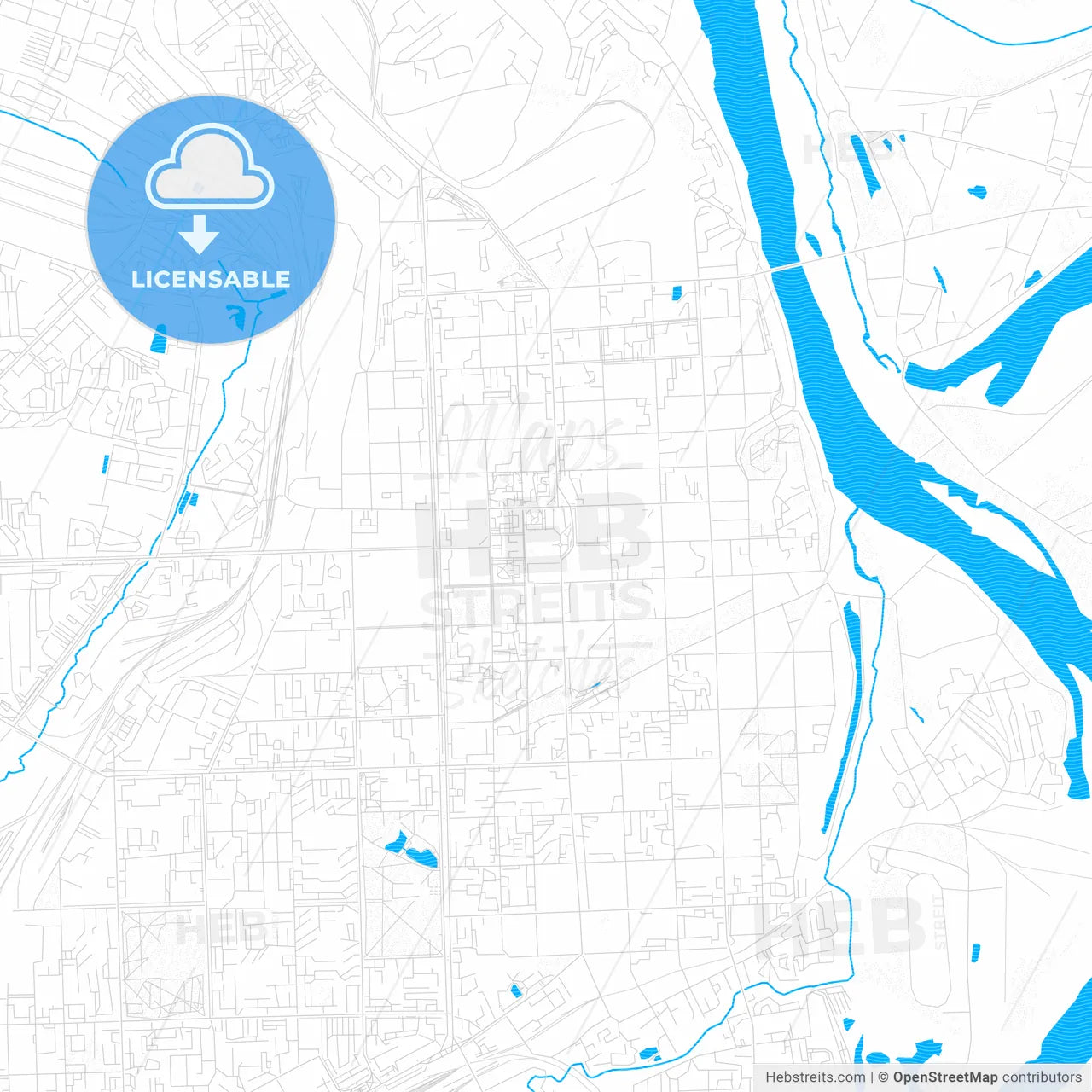 Kirov, Russia PDF vector map with water in focus