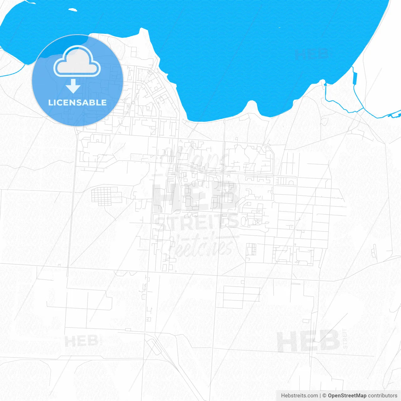 Snezhinsk, Russia PDF vector map with water in focus