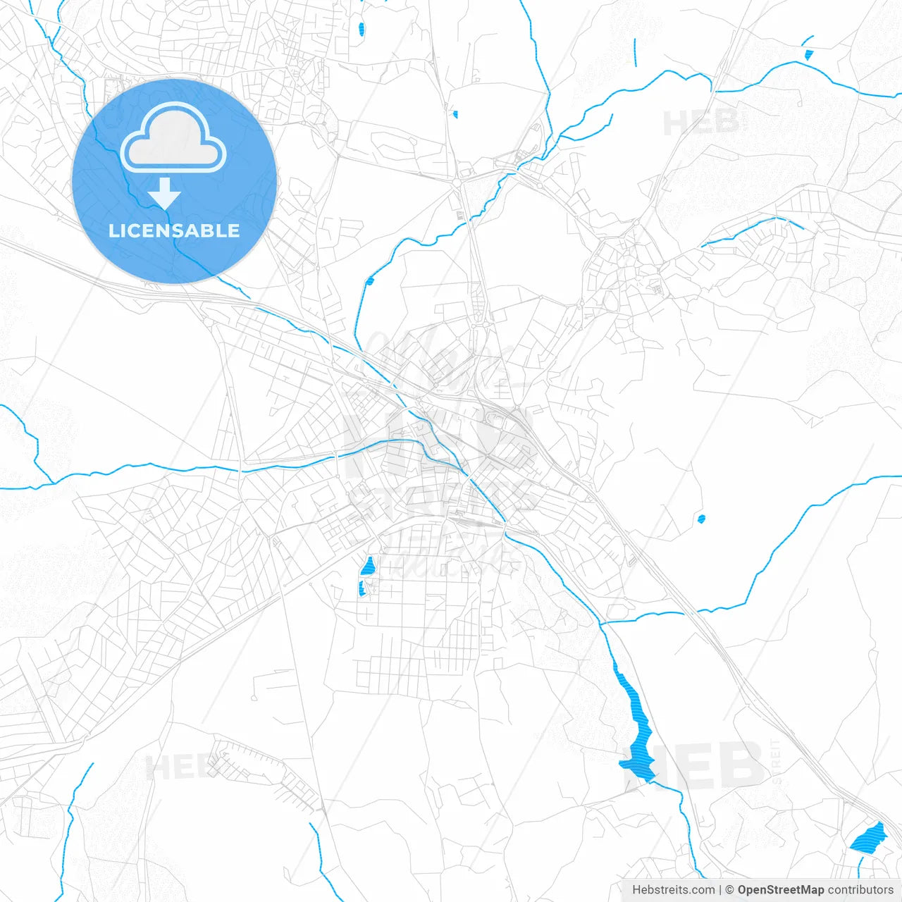 Collado-Villalba, Spain PDF vector map with water in focus