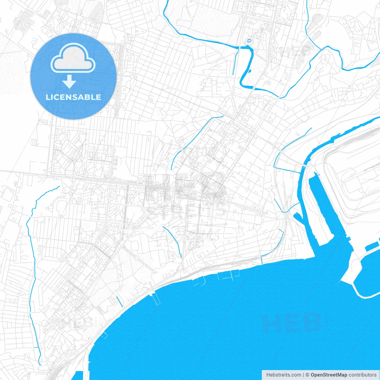 Mariupol, Ukraine PDF vector map with water in focus