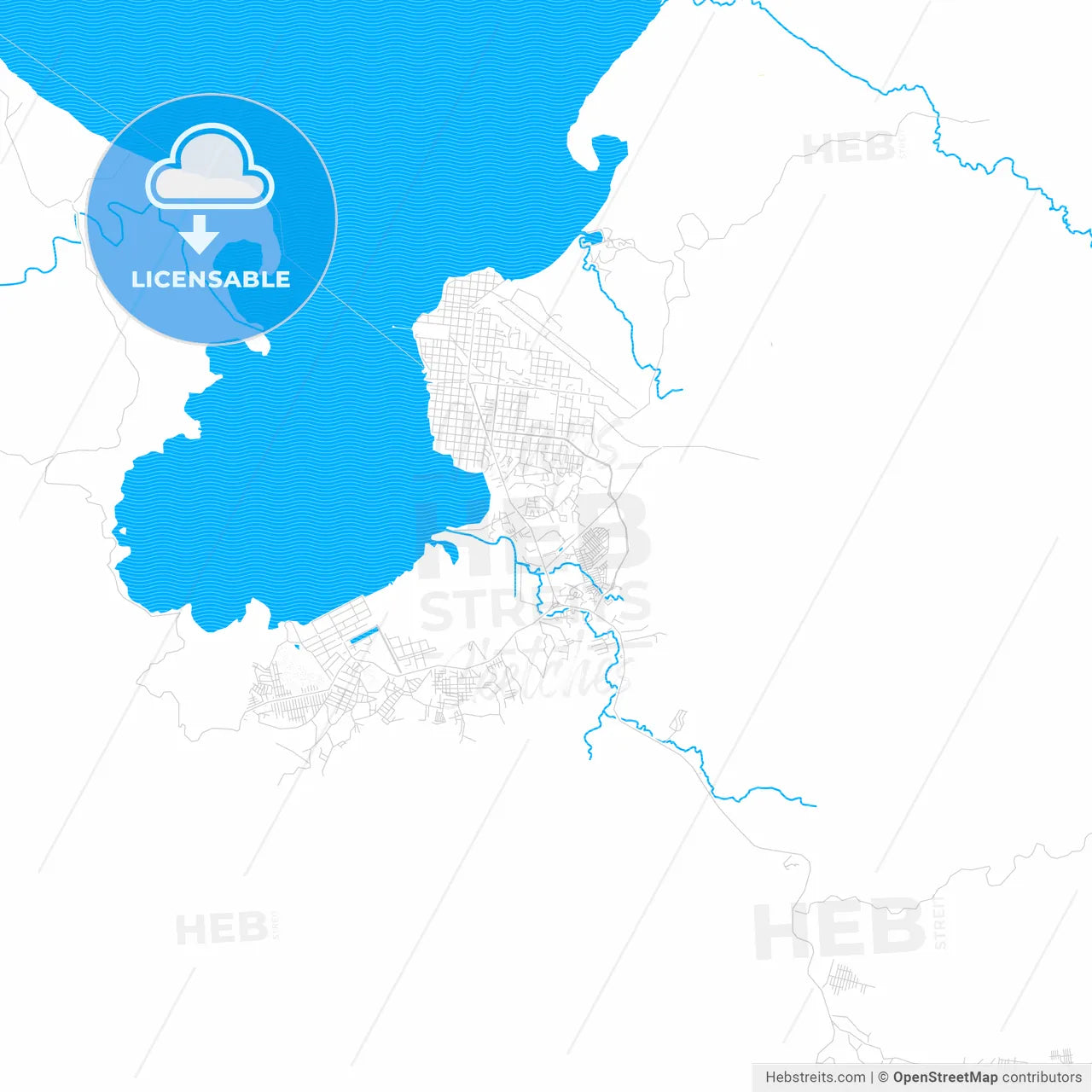 Puerto Barrios, Guatemala PDF vector map with water in focus