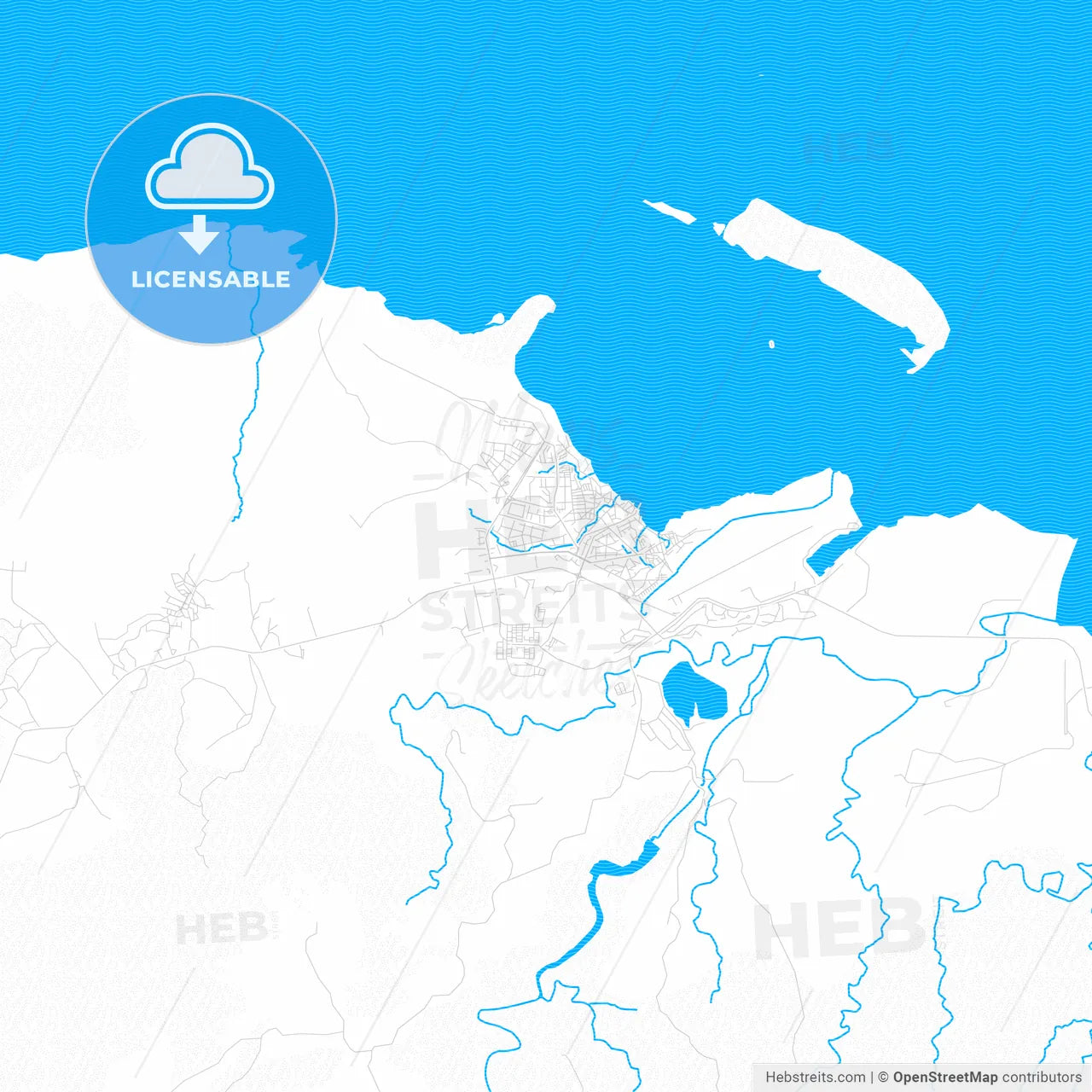 Moa, Cuba PDF vector map with water in focus