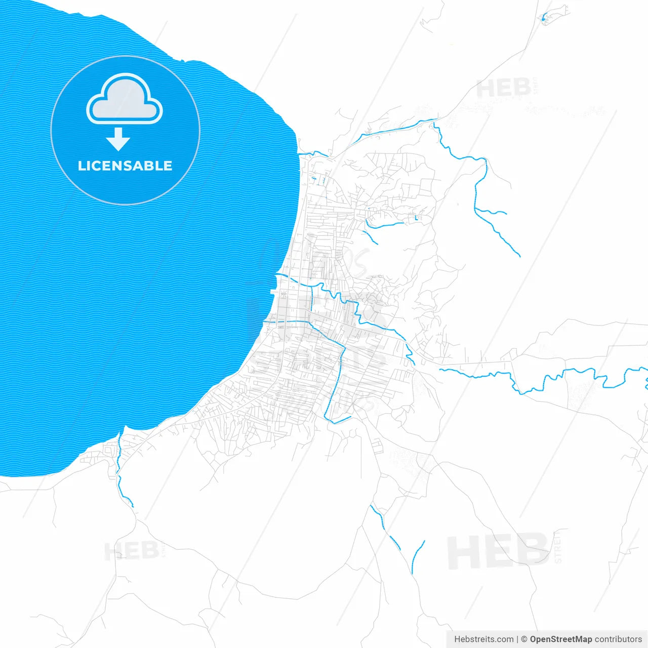 Saint-Marc, Haiti PDF vector map with water in focus
