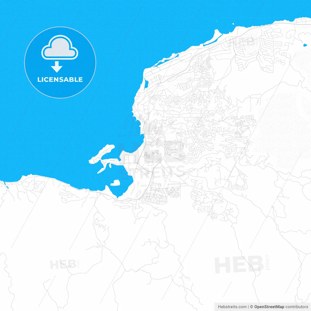 Kingston, Jamaica PDF vector map with water in focus