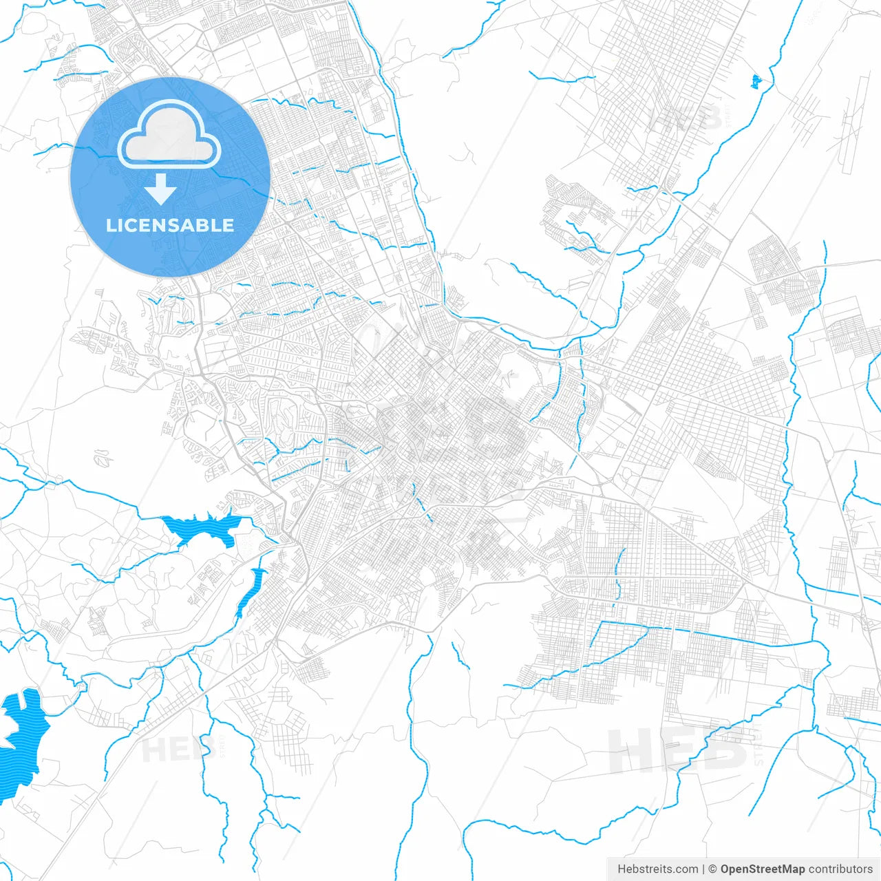 Chihuahua, Mexico PDF vector map with water in focus