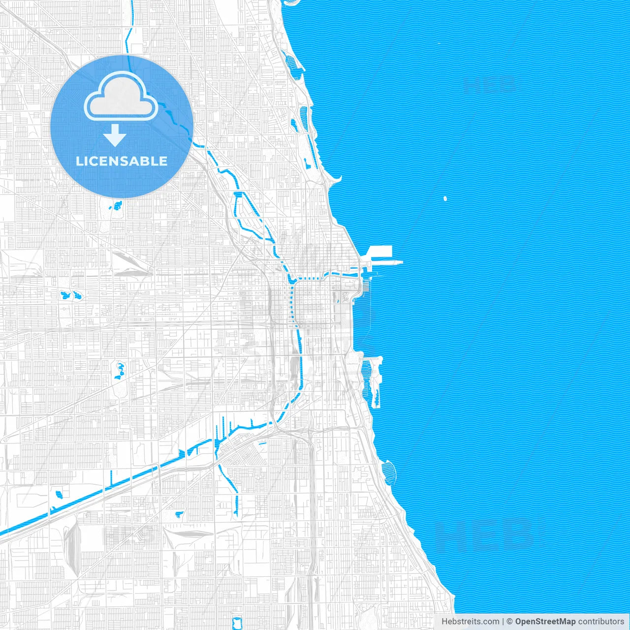 Chicago, Illinois, United States, PDF vector map with water in focus