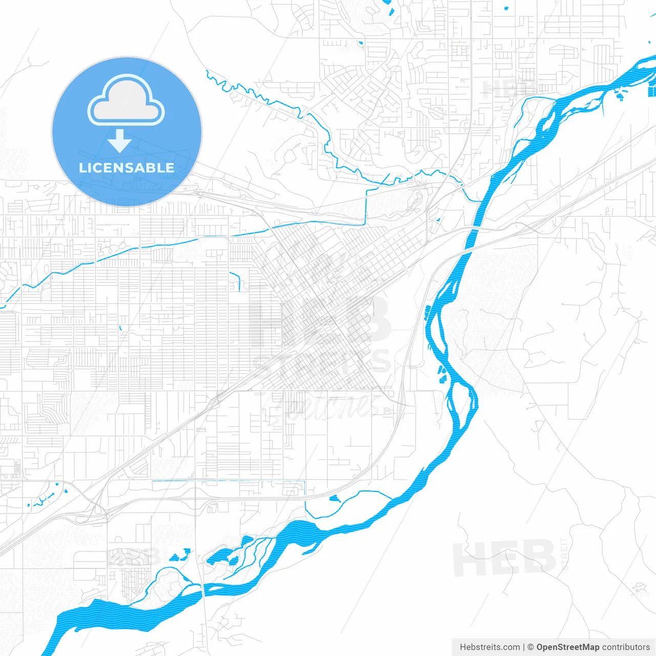Billings, Montana, United States, PDF vector map with water in focus