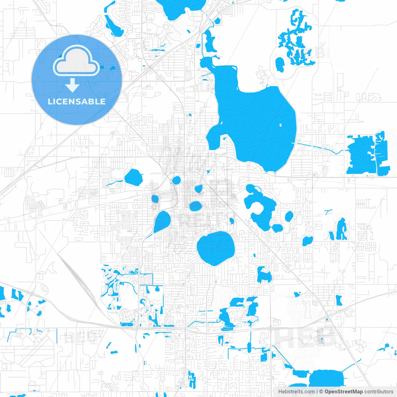 Lakeland, Florida, United States, PDF vector map with water in focus