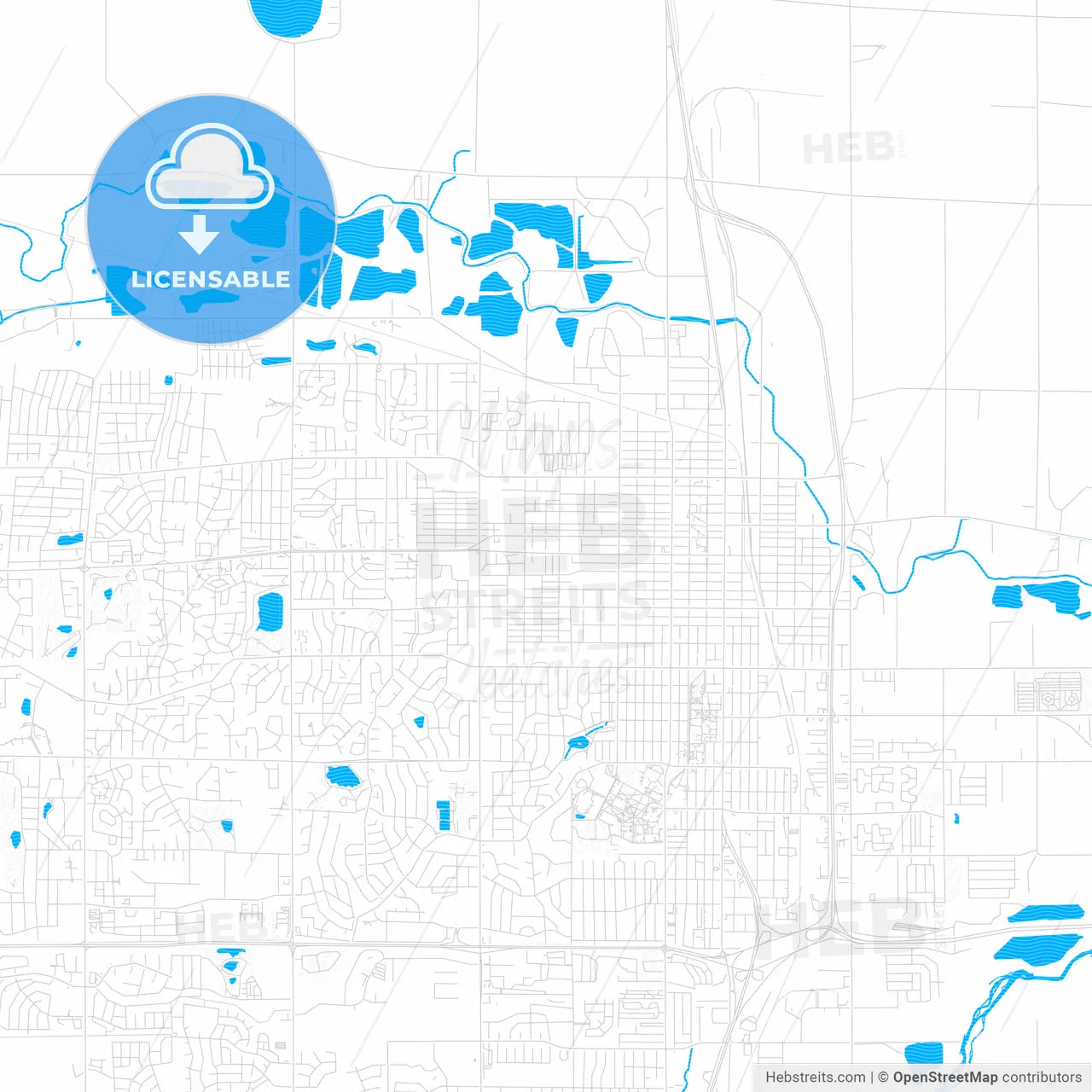 Greeley, Colorado, United States, PDF vector map with water in focus