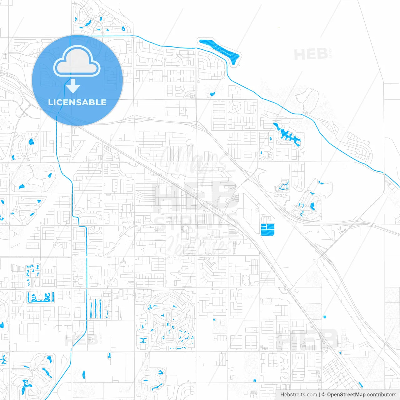 Indio, California, United States, PDF vector map with water in focus