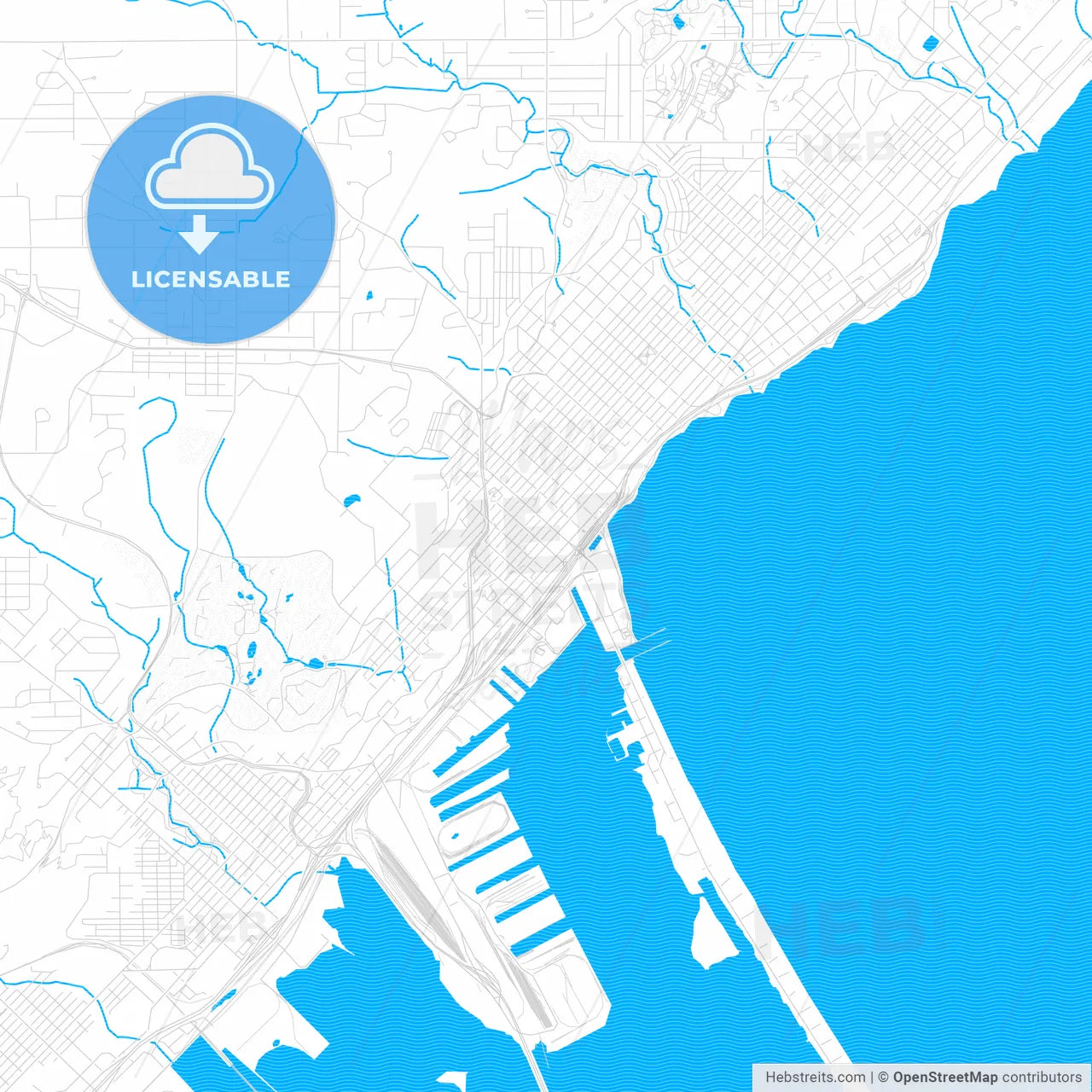 Duluth, Minnesota, United States, PDF vector map with water in focus
