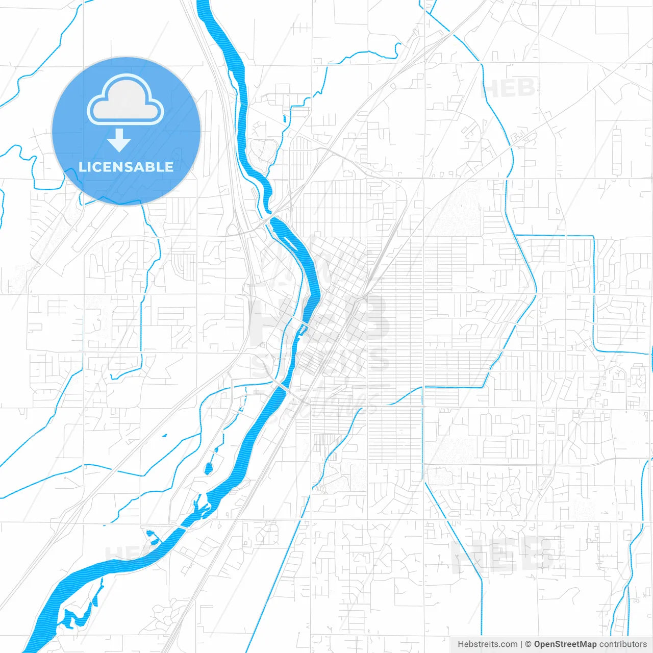 Idaho Falls, Idaho, United States, PDF vector map with water in focus