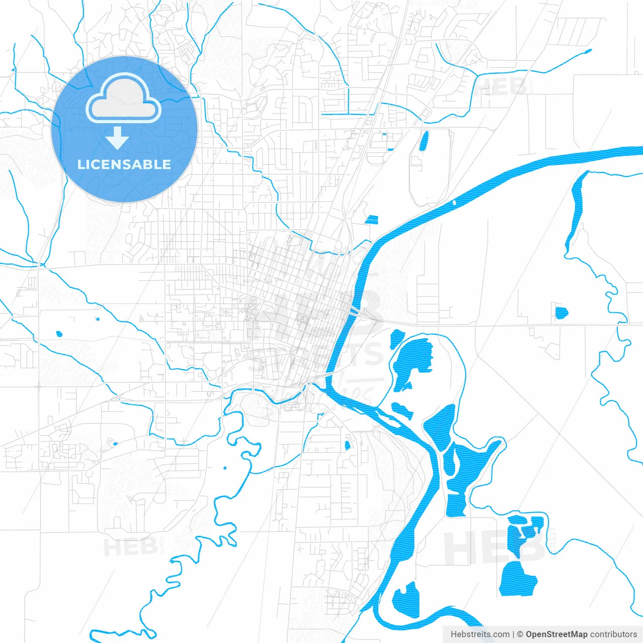 Corvallis, Oregon, United States, PDF vector map with water in focus