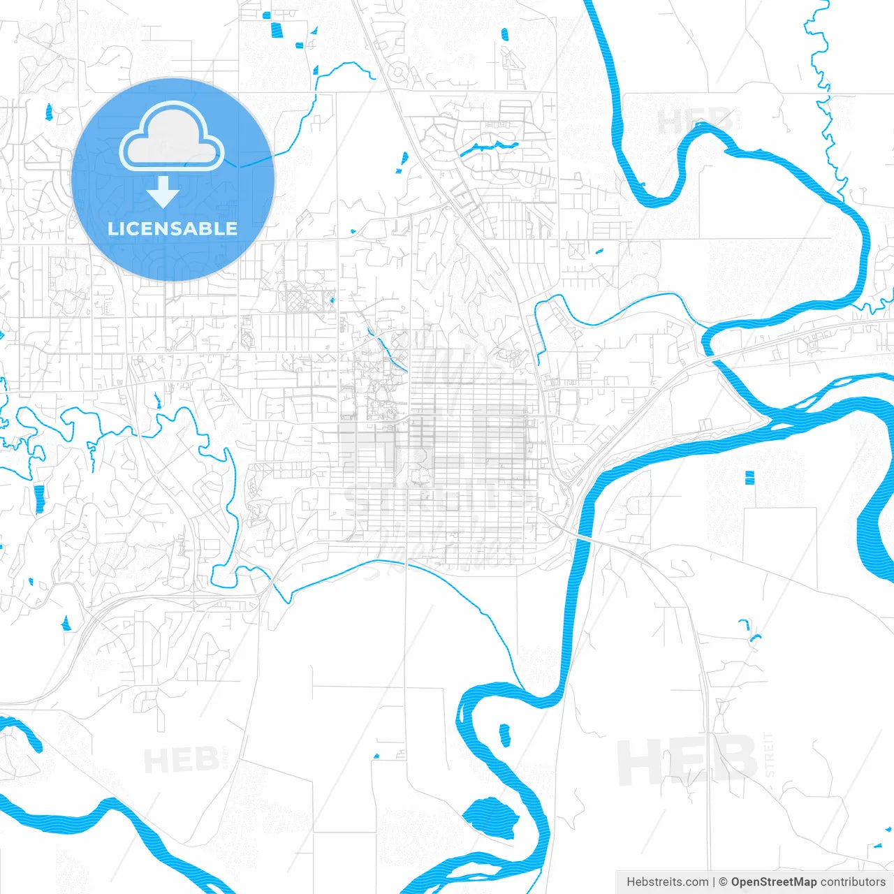 Manhattan, Kansas, United States, PDF vector map with water in focus