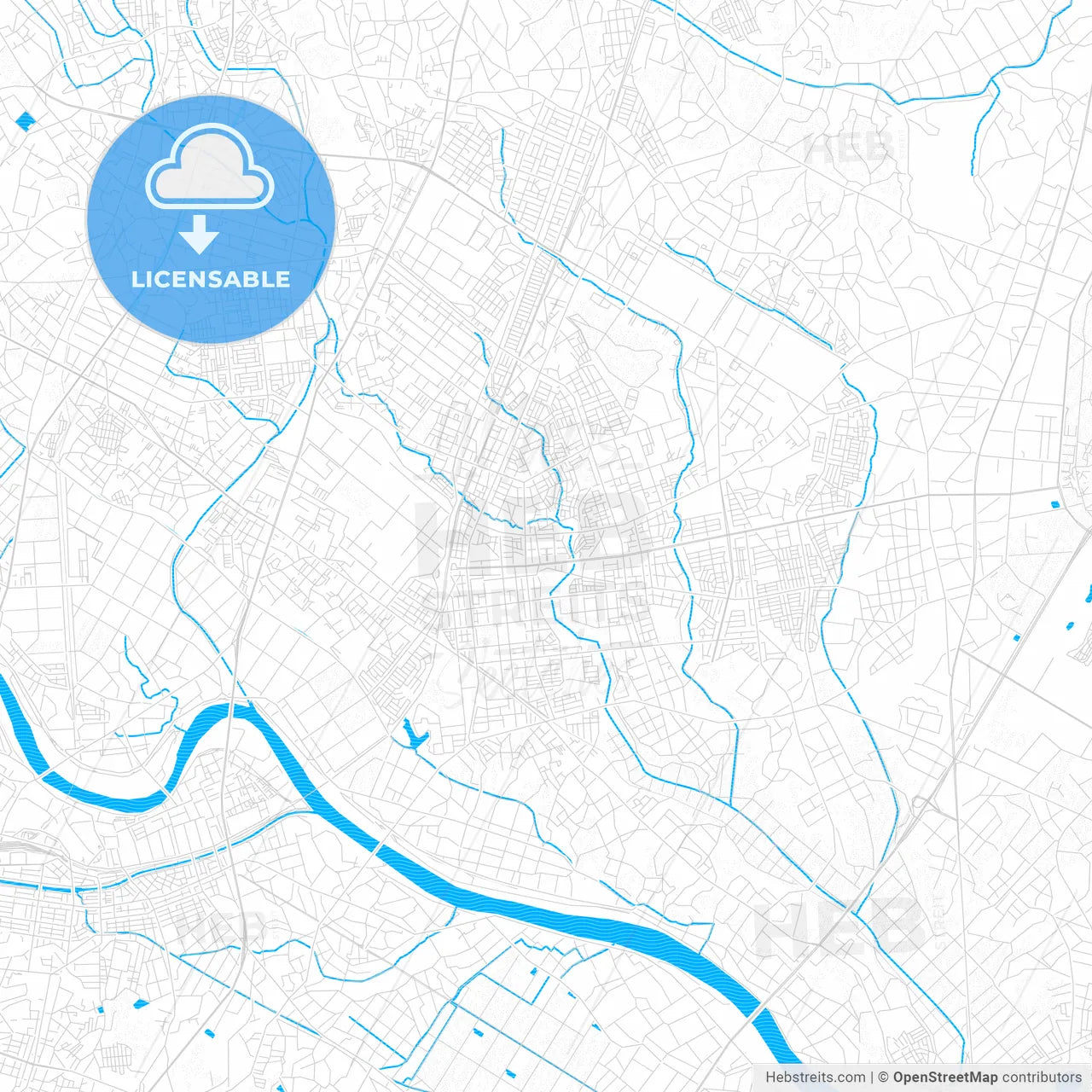 Hitachinaka, Japan PDF vector map with water in focus