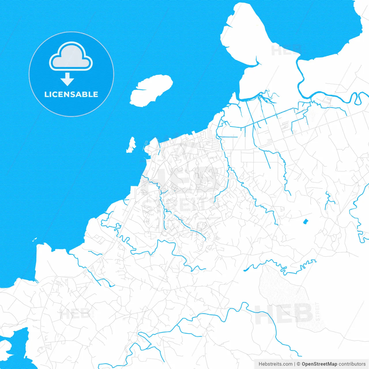 Lautoka, Fiji PDF vector map with water in focus