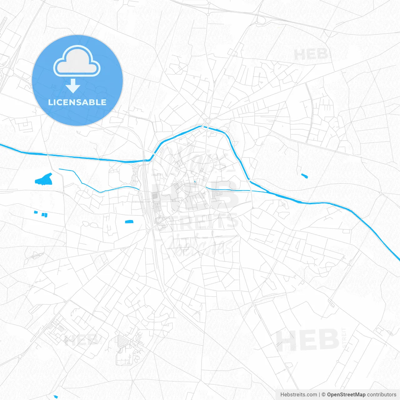 Haguenau, France PDF vector map with water in focus