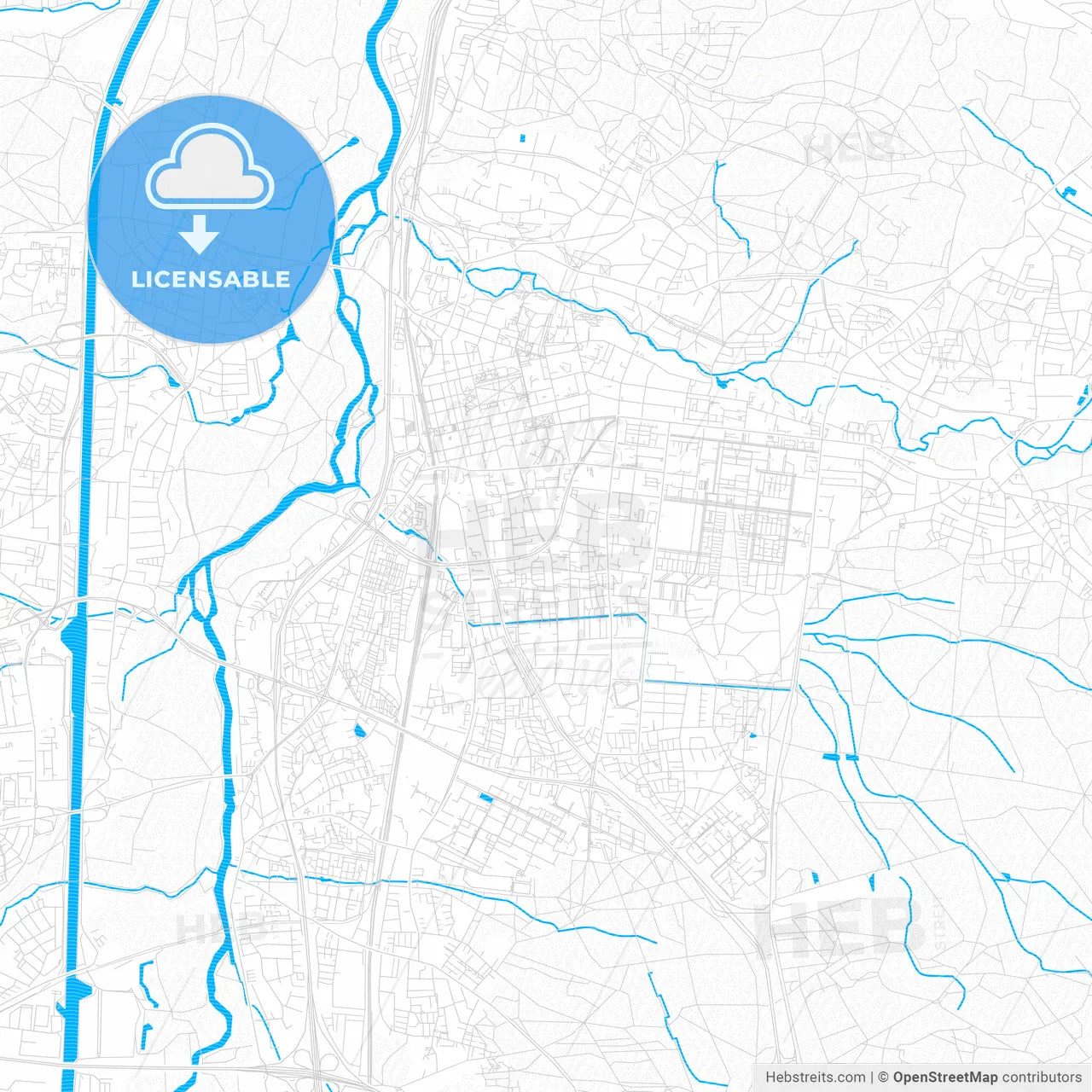 Erlangen, Germany PDF vector map with water in focus