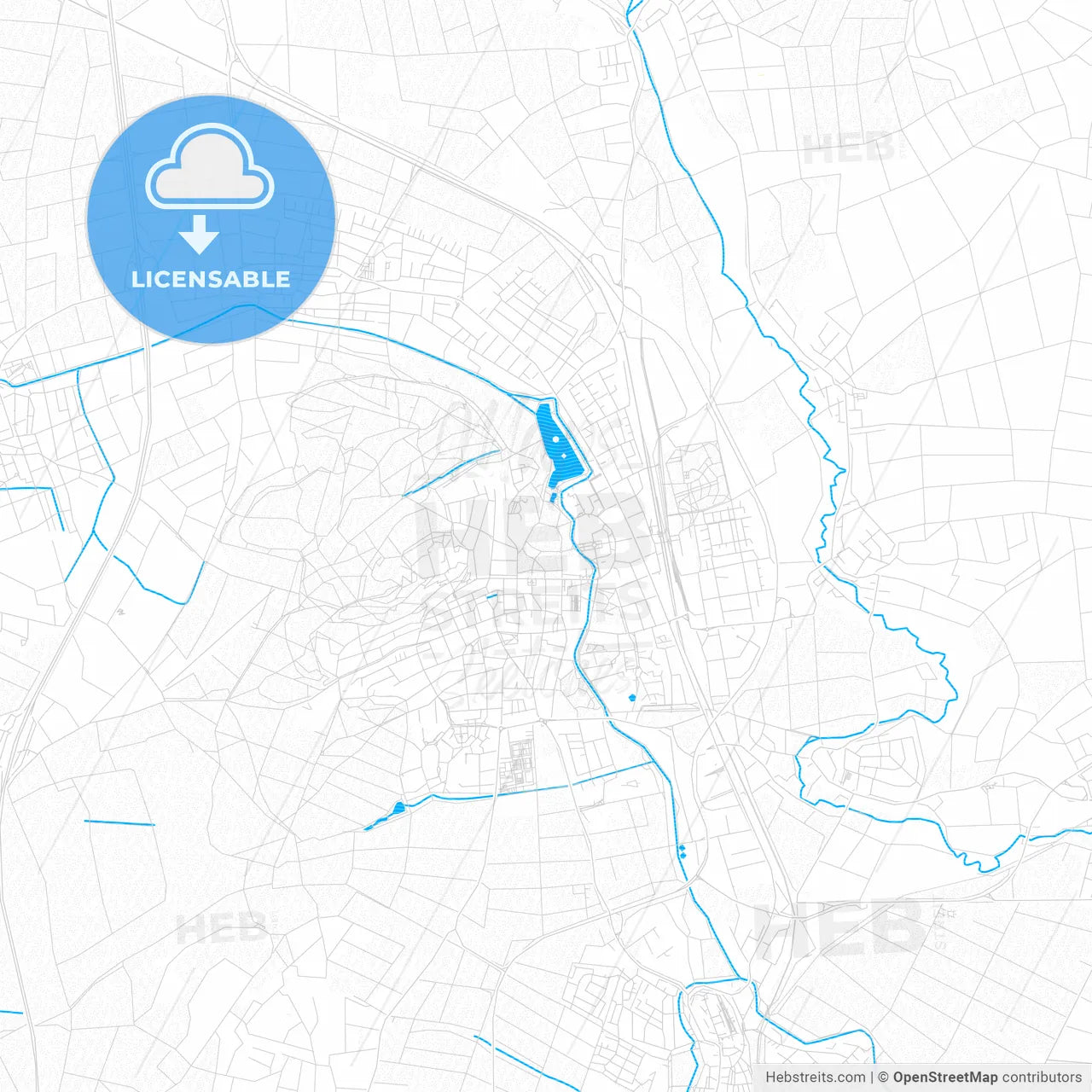 Bad Nauheim, Germany PDF vector map with water in focus