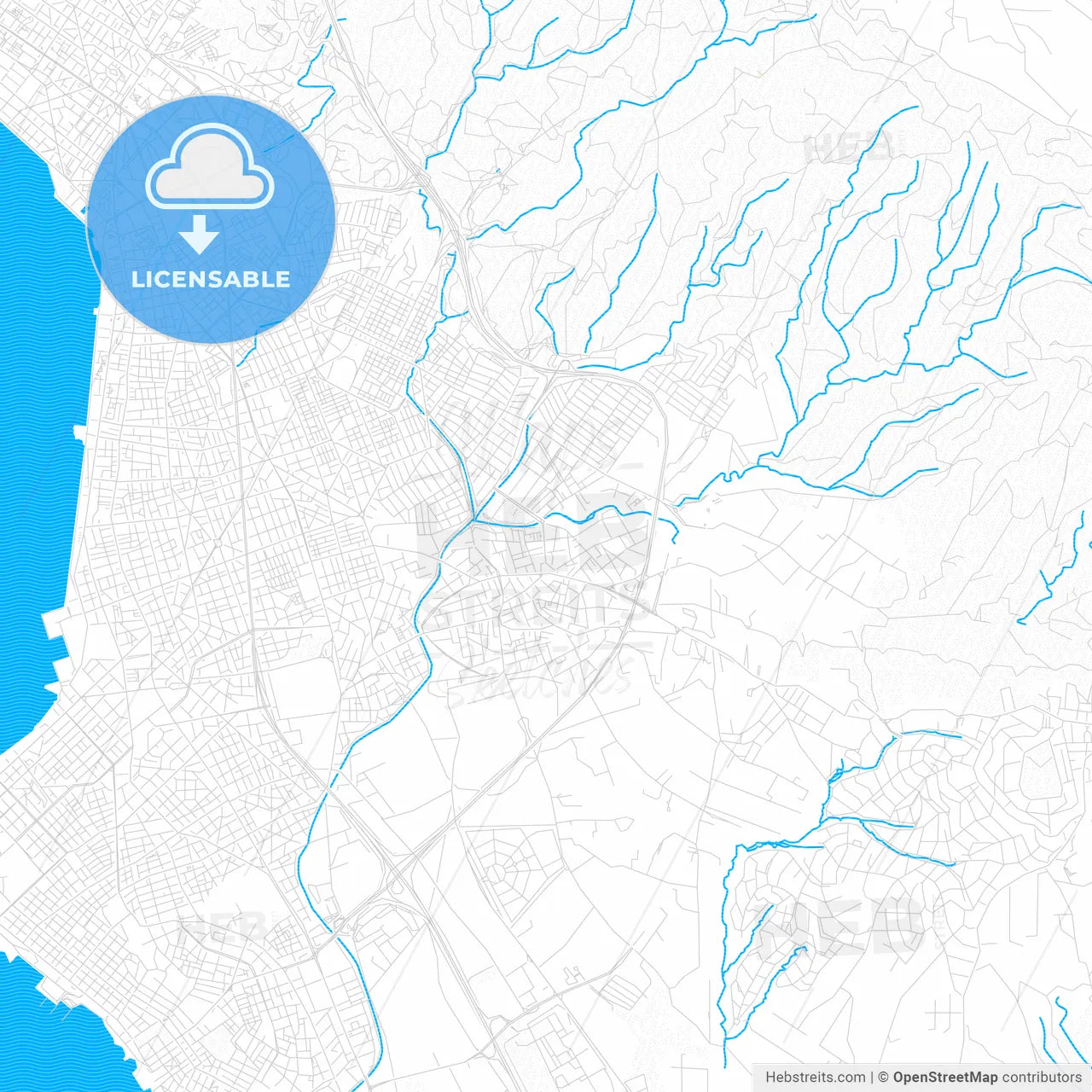 Pylaia, Greece PDF vector map with water in focus