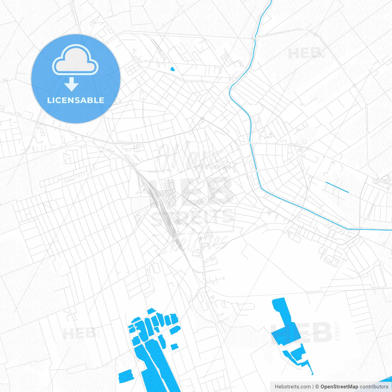 Békéscsaba, Hungary PDF vector map with water in focus