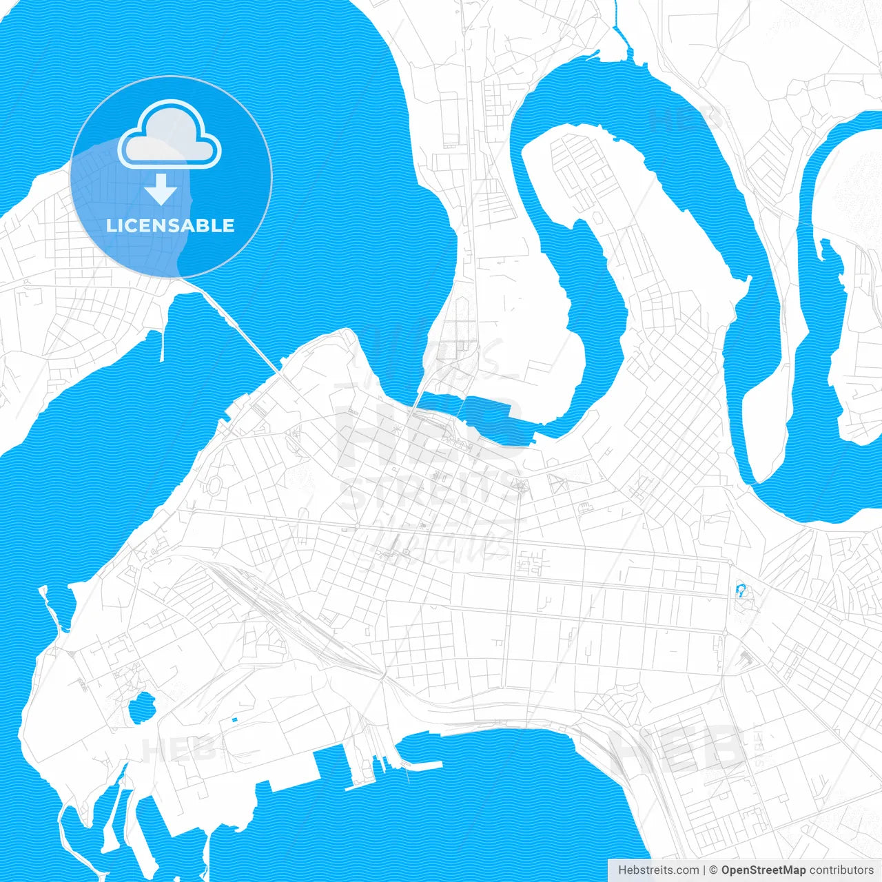 Mykolaiv, Ukraine PDF vector map with water in focus