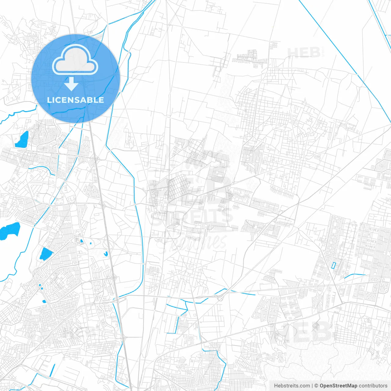 Cuautitlán, Mexico PDF vector map with water in focus