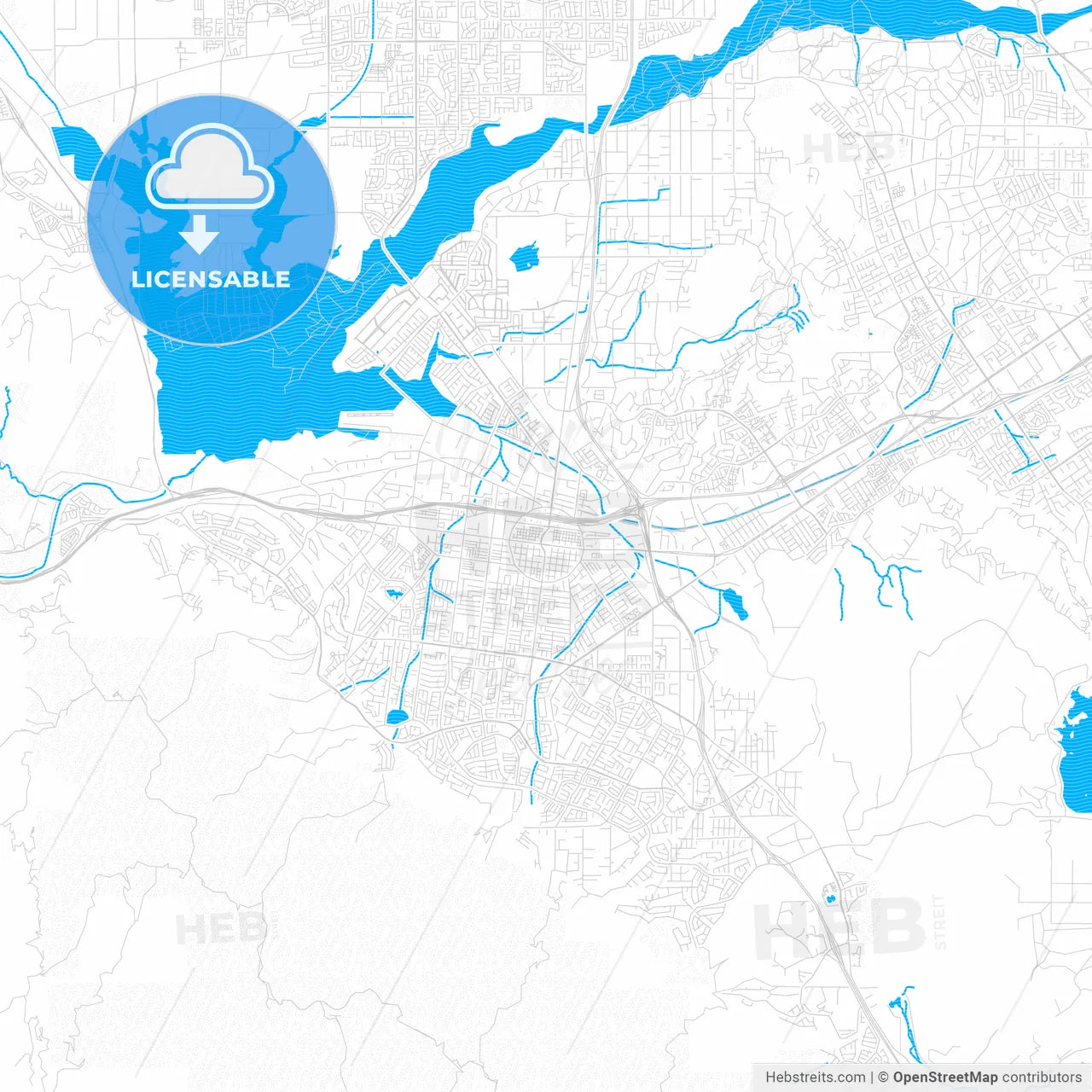 Corona, California, United States, PDF vector map with water in focus