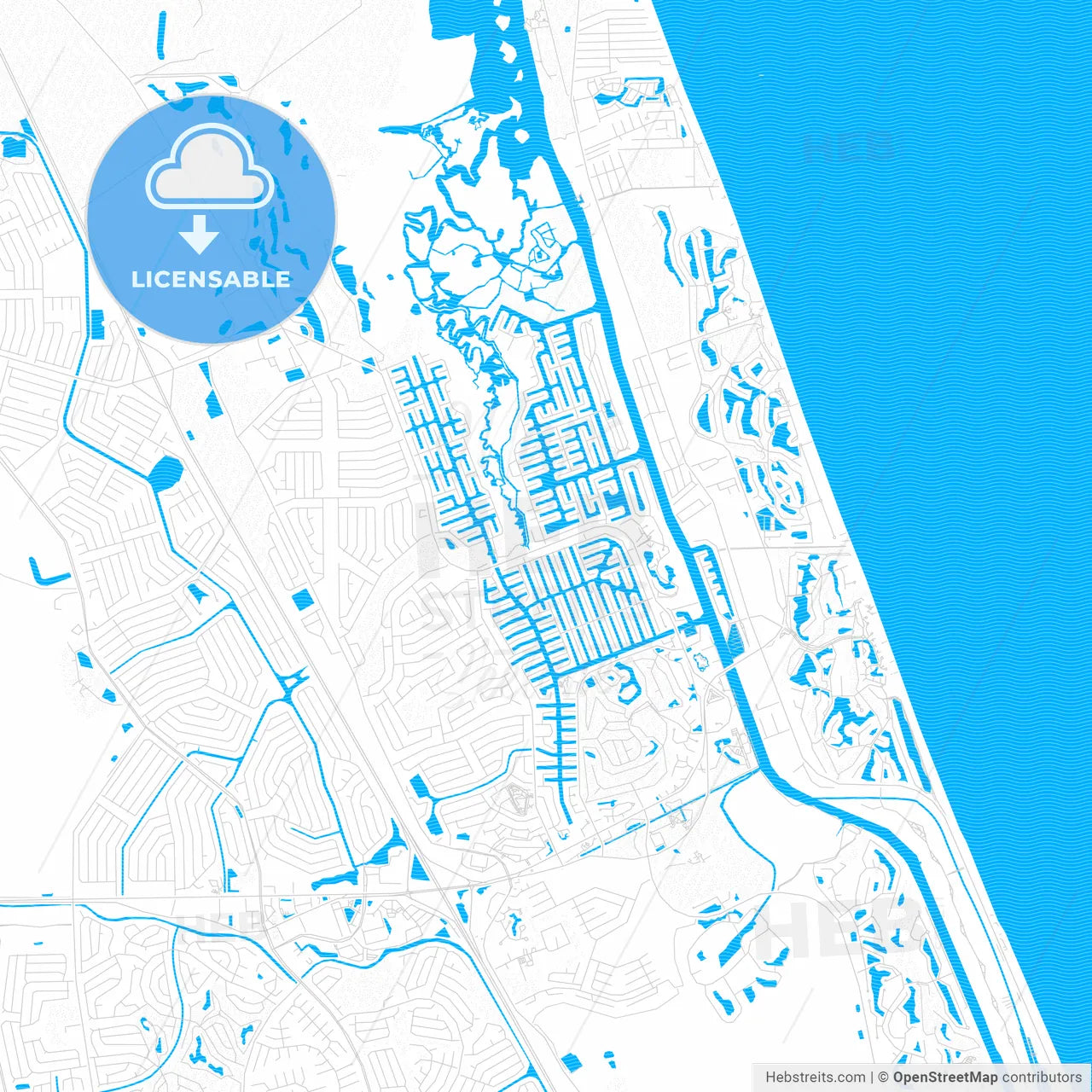 Palm Coast, Florida, United States, PDF vector map with water in focus