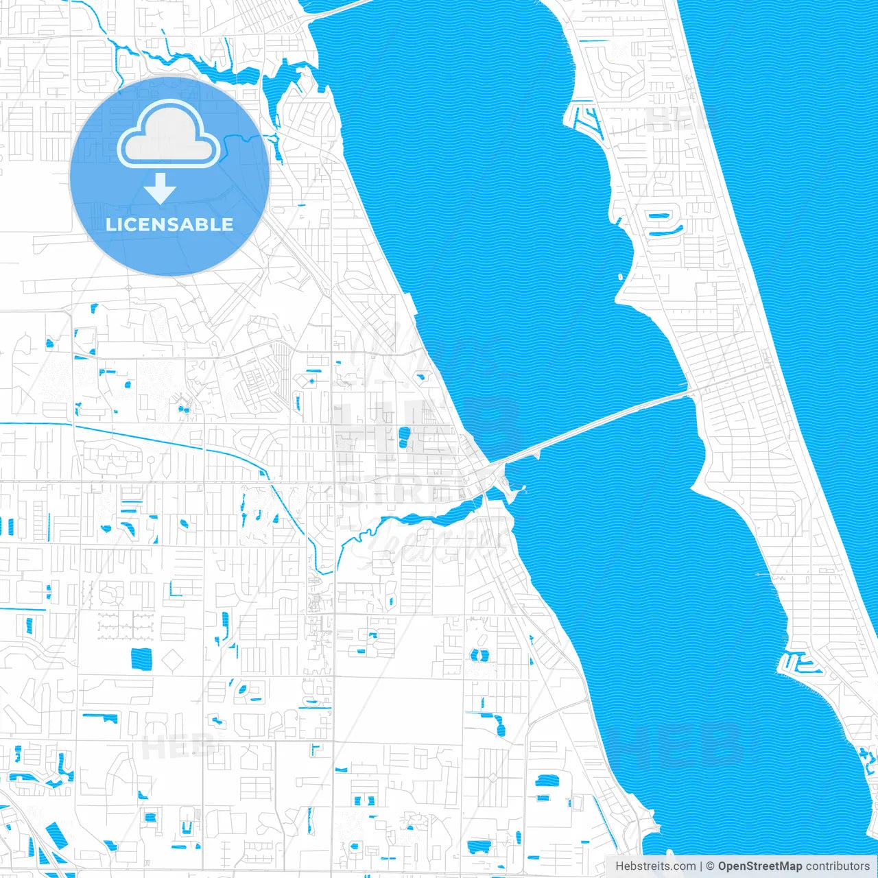 Melbourne, Florida, United States, PDF vector map with water in focus