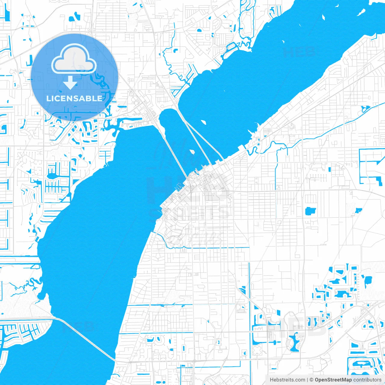 Fort Myers, Florida, United States, PDF vector map with water in focus