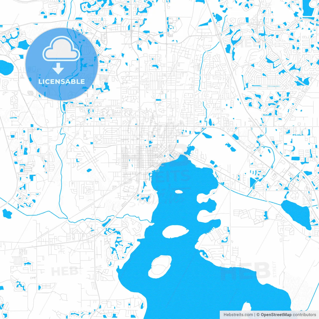Kissimmee, Florida, United States, PDF vector map with water in focus
