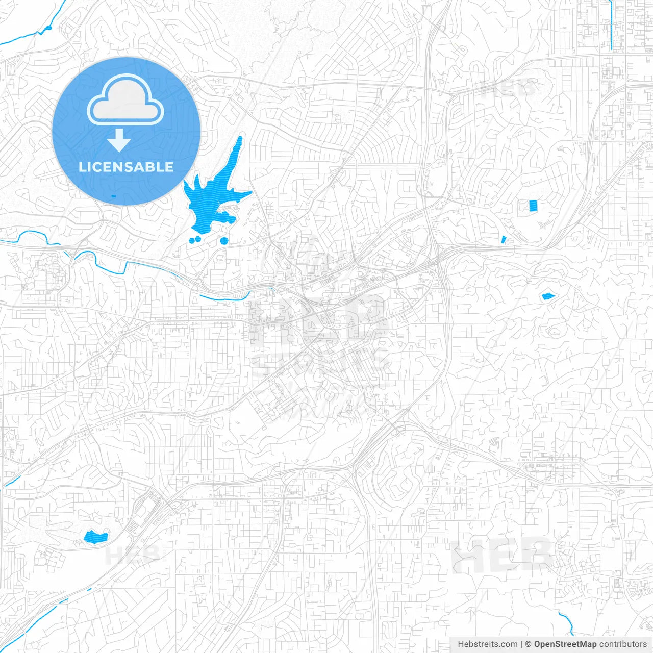 La Mesa, California, United States, PDF vector map with water in focus
