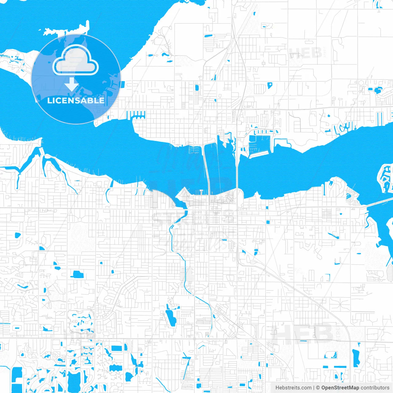 Bradenton, Florida, United States, PDF vector map with water in focus