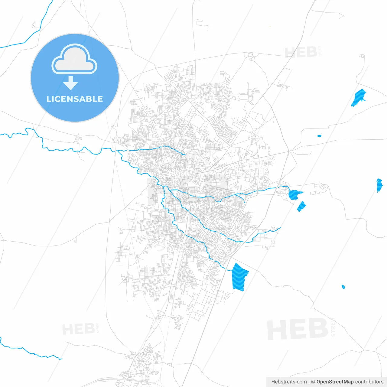 Amravati, India PDF vector map with water in focus