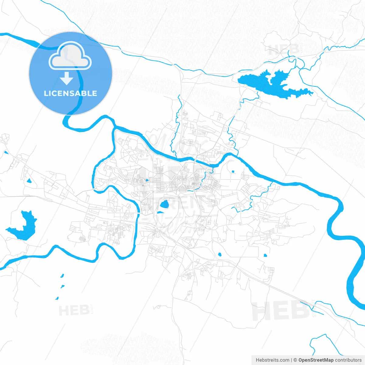 Jamshedpur, India PDF vector map with water in focus