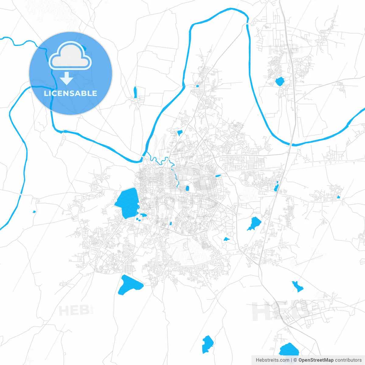 Kolhapur, India PDF vector map with water in focus