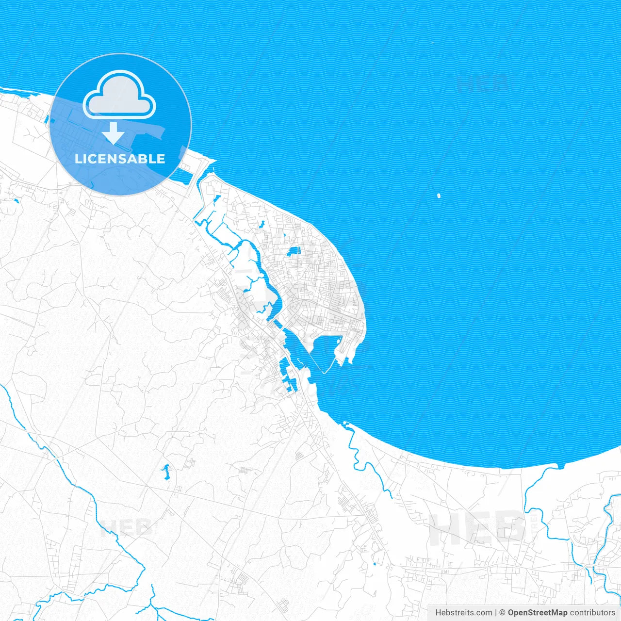 Lhokseumawe, Indonesia PDF vector map with water in focus