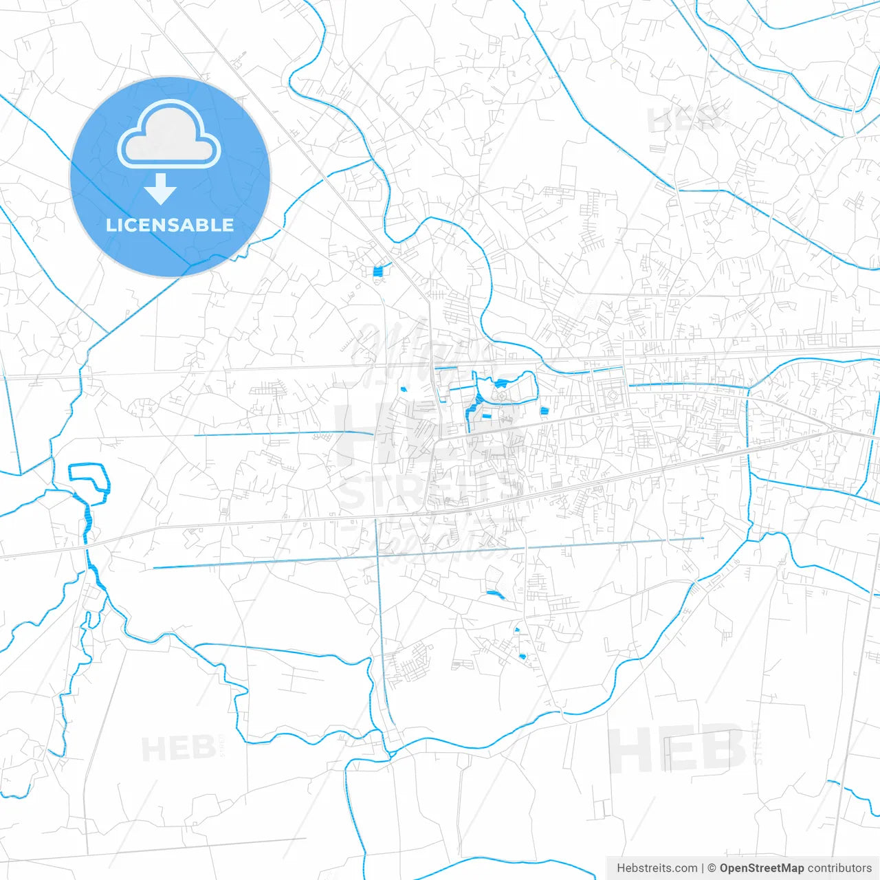 Nakhon Pathom, Thailand PDF vector map with water in focus