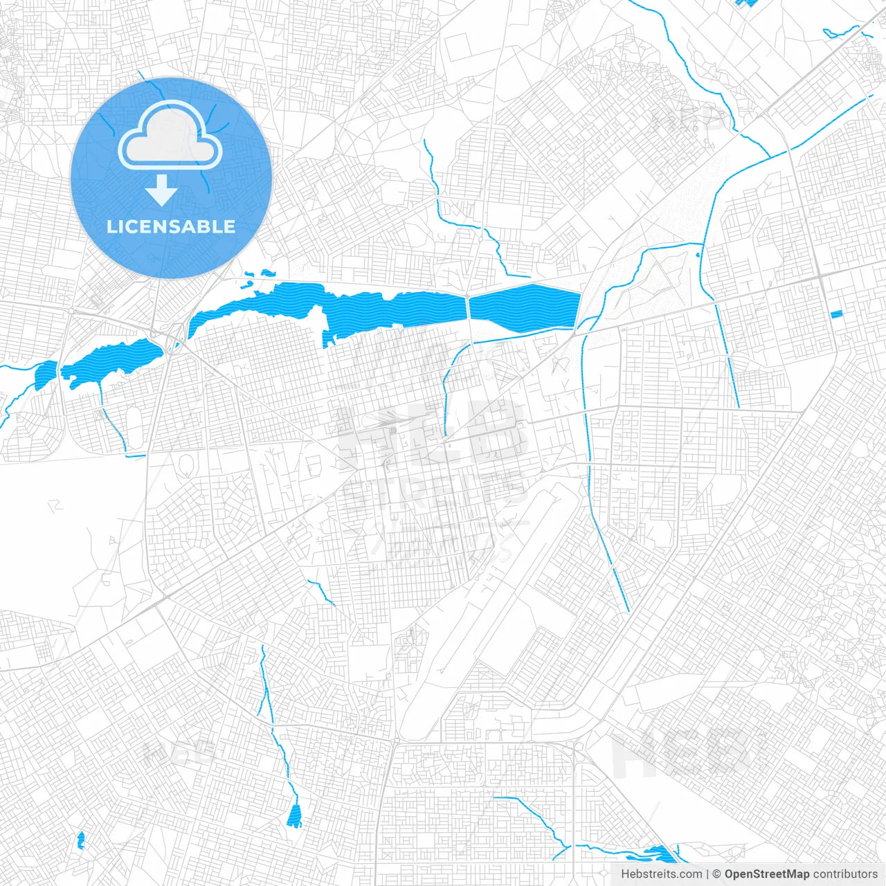 Ouagadougou, Burkina Faso PDF vector map with water in focus