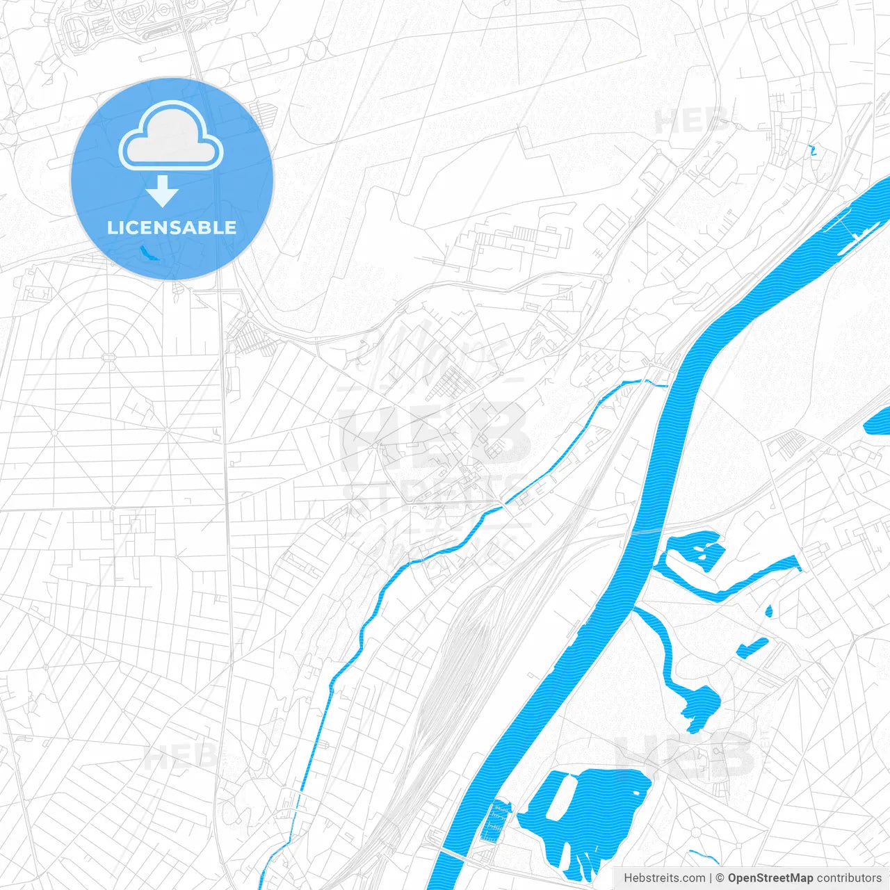 Athis-Mons, France PDF vector map with water in focus