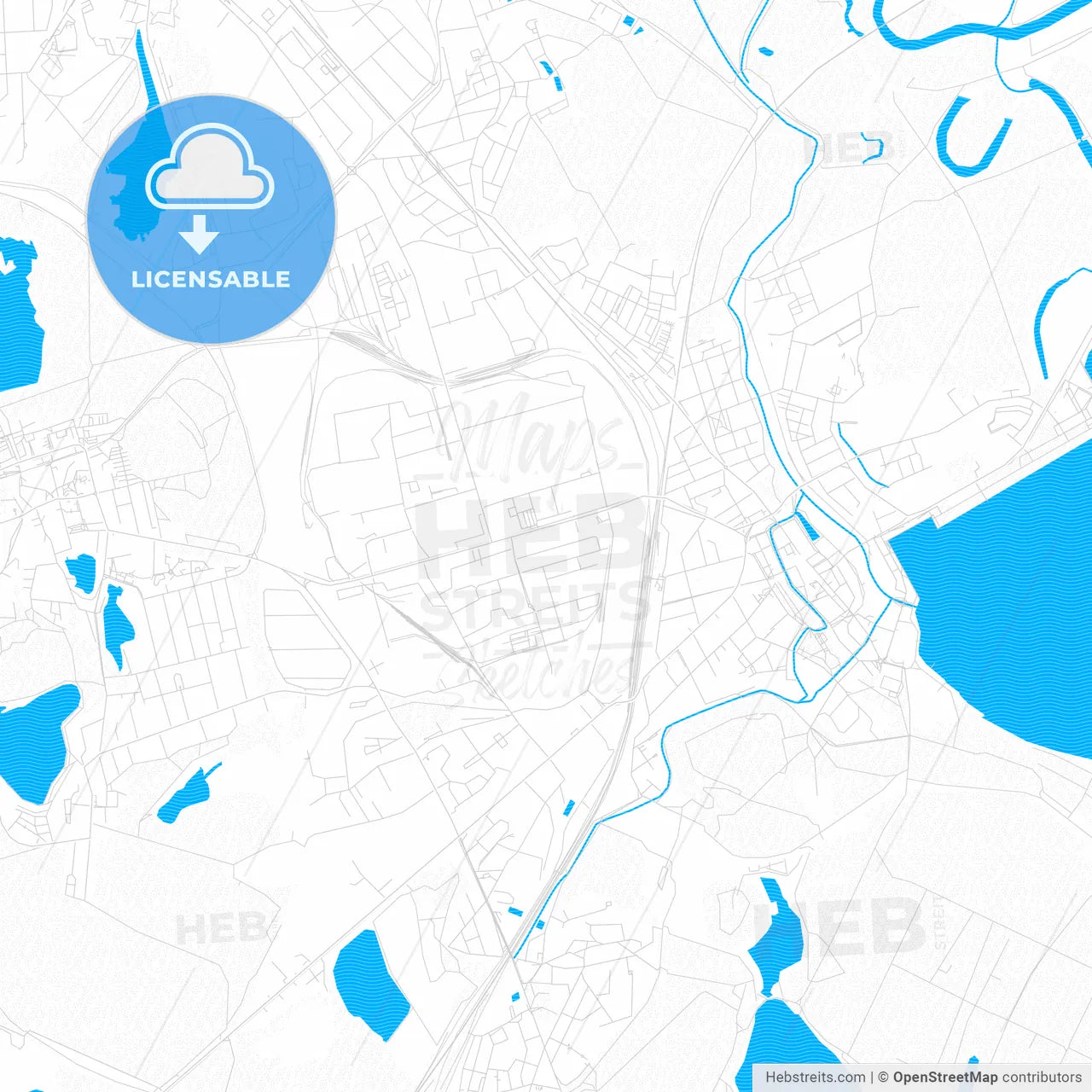 Bitterfeld-Wolfen, Germany PDF vector map with water in focus