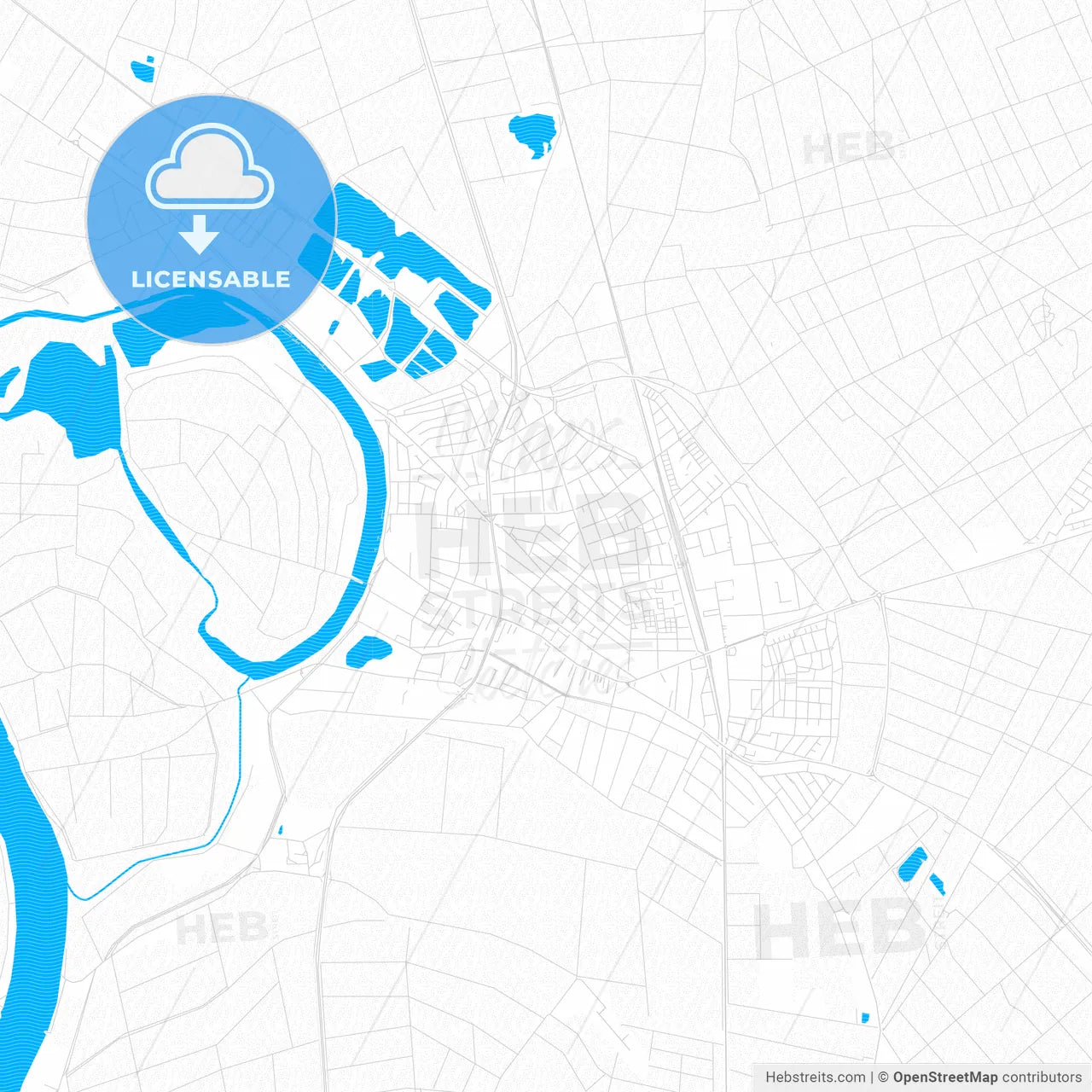 Lampertheim, Germany PDF vector map with water in focus